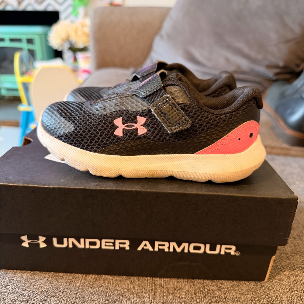 Under Armour toddler Surge 3 Black and Pink Shoes